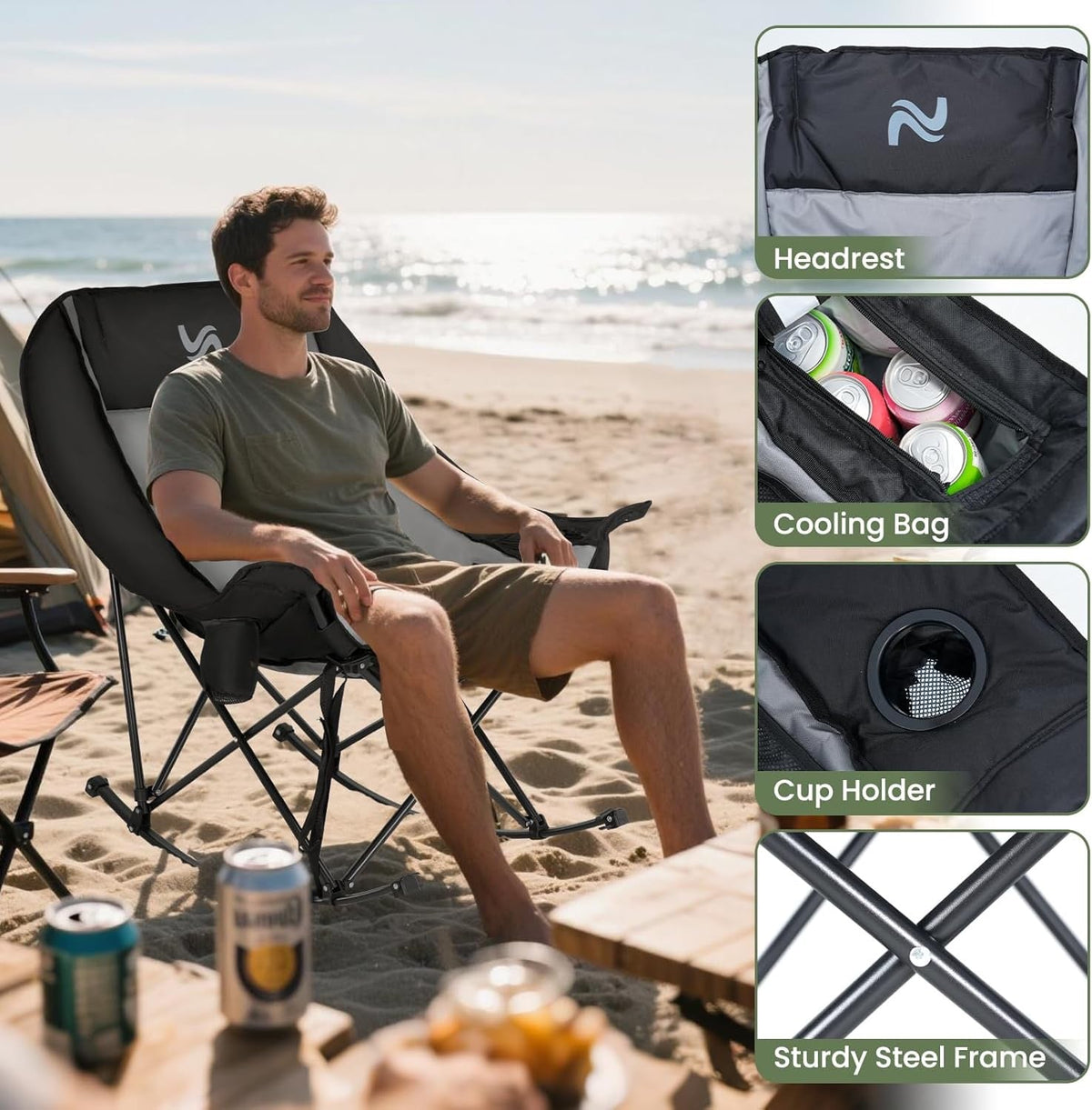 Oversized Portable Rocking Camp Chair | 400lbs Capacity